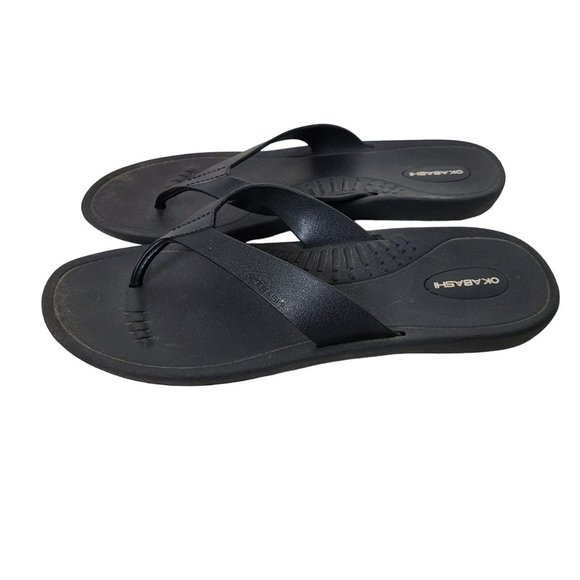 Okabashi Womens L Black Rubber Slip On Flip Flops Thongs Sandals Casual Summer - Picture 4 of 7